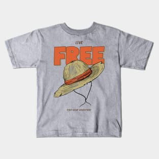 Live Free! Anime One Piece Inspired Gift for One Piece Fans and Anime Lovers Luffy Hat Kids T-Shirt